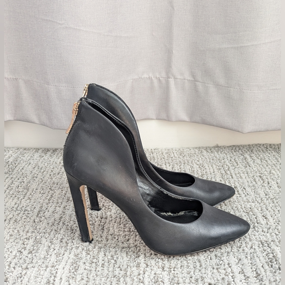 BCBG Black Zipper High Heel Pumps *Rare Size Find*